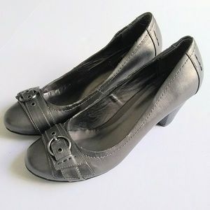 Madeline Stuart Silver Gray Chunky Heels